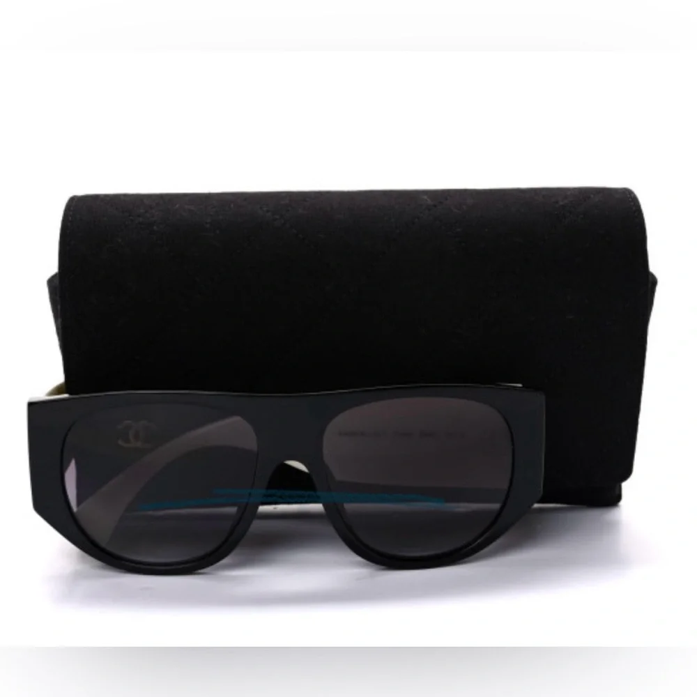 CHANEL Black and Cream Studded Sunglasses Quilted CC Pilot sunglasses - Picture 4 of 9